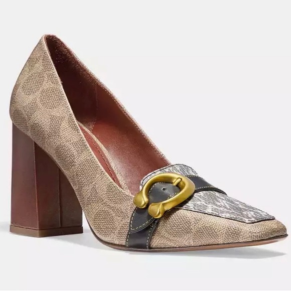 Coach Shoes - Coach Jade Block Heel Pumps Women 8.5 Leather Snakeskin Career Luxury Preppy